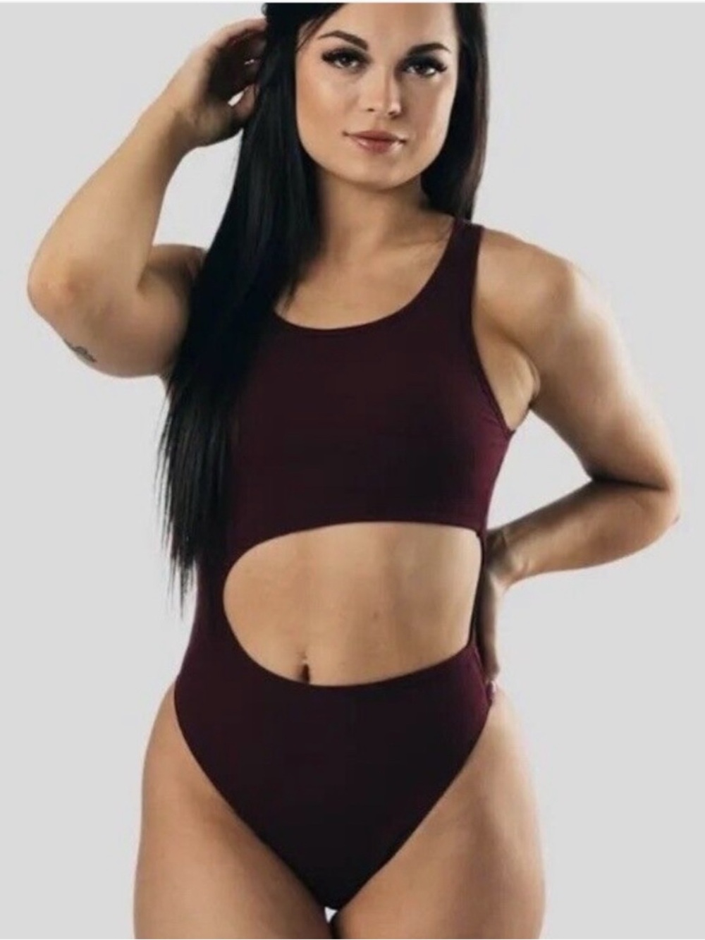 Alphalete Women’s Cutout Tank Bodysuit in Burgundy